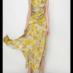 Melloday Floral Print Ruched Satin Midi Dress